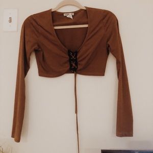 Suede tan lace crop top